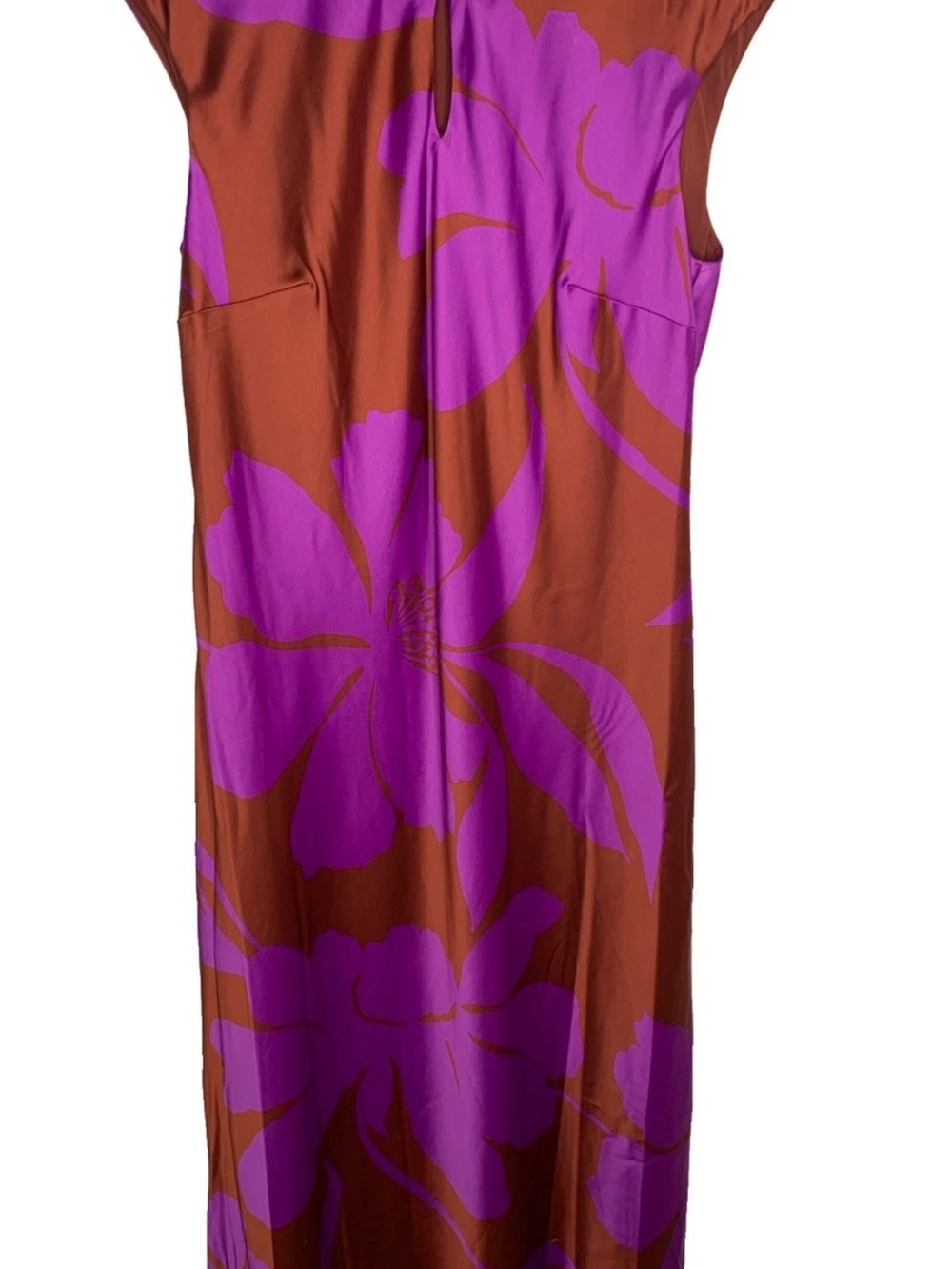 Liz Claiborne Satin Long Dress Size L Key Hole Coastal Evening Tropical Elegance - Picture 2 of 9